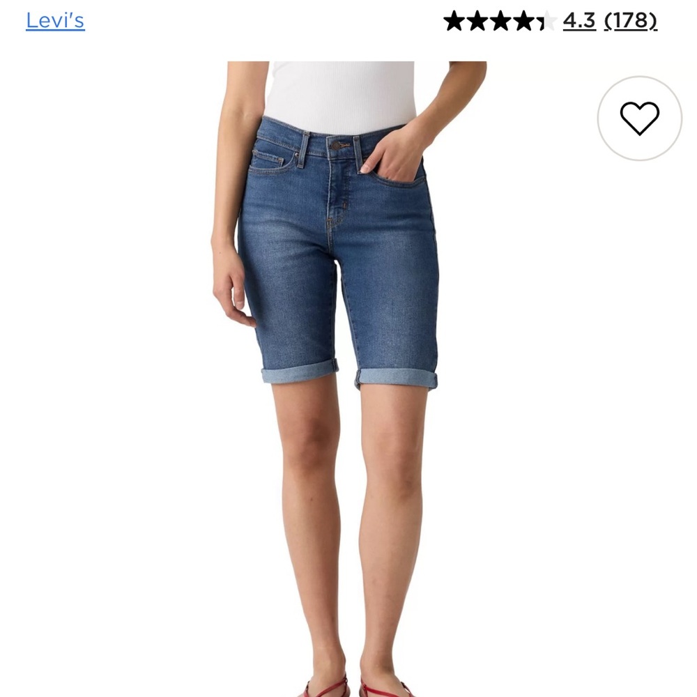 Levi's Women's Slimming Stretch Faded Blue Jean Shorts with Rolled Cuff